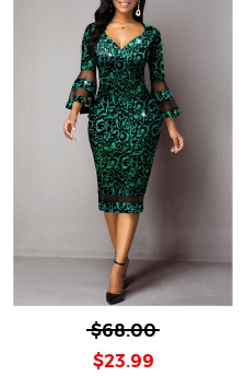 Flare Sleeve Mesh Stitching Hot Stamping Dress