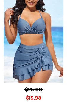 Criss Cross Front Dusty Blue Bikini Top