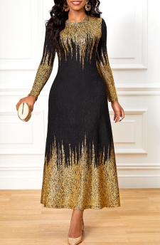 Black Ombre Hot Stamping Round Neck Dress