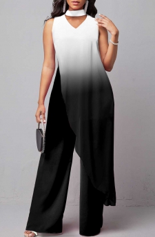 Ombre White Sleeveless Stand Collar Jumpsuit