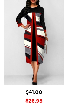 Faux Two Piece Geometric Print Red Dress