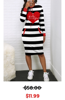Color Block Heart Print Drawstring Dress