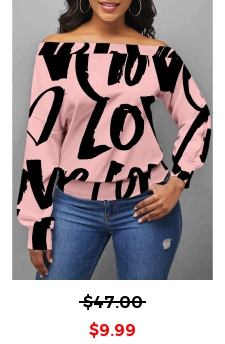 Letter Print Pink Valentines Long Sleeve Sweatshirt