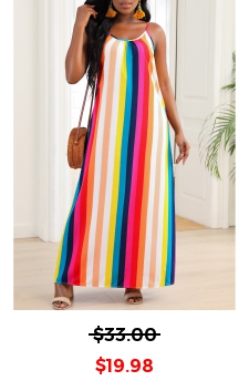 Striped Multi Color Spaghetti Strap Maxi Dress