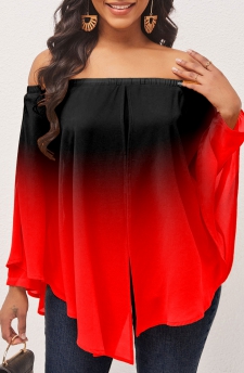 Ombre Layered Red Off Shoulder Long Sleeve Blouse