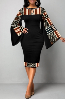 African Tribal Print Patchwork Black Bodycon Dress