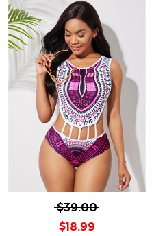 Dashiki Print Cutout Waist One Piece Swimwear 