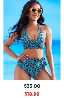Halter High Waisted Leopard Bikini Set