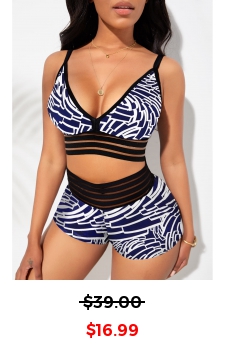 Geometric Print Spaghetti Strap High Waisted Bikini Set
