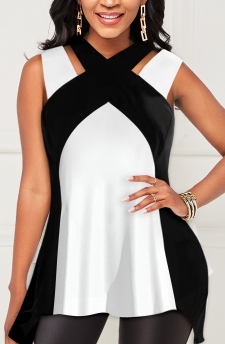 White Sleeveless Asymmetrical Neck Tank Top
