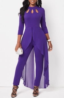 Cage Neck Purple Stand Collar Jumpsuit
