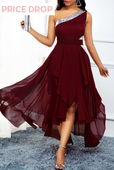High Waist Asymmetric Hem One Shoulder Dress