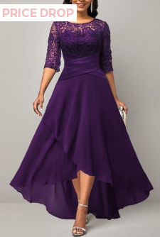 Purple Plus Size High Low X Shape Dress