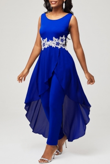 V Back Royal Blue Faux Two Piece Jumpsuit