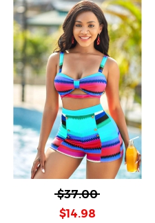 Colorful Geometric Print High Waisted Bikini Set	