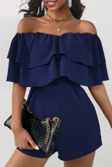 Ruffle Off Shoulder Navy Half Sleeve Romper