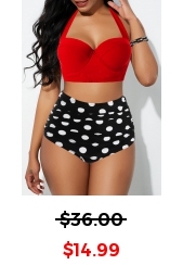 High Waist Polka Dot Print Halter Neck Bikini Set