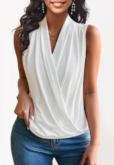White V Neck Lightweight Tank Top