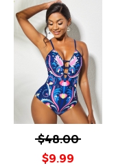 Cutout Tribal Print Spaghetti Strap One Piece Swimwear