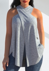 Grey Cross Halter Sleeveless Tank Top