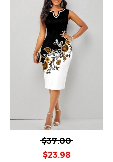 Split Neck Black Paisley Print Dress