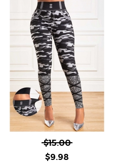 Camouflage Print Grey Elastic Waist High Waisted Leggings