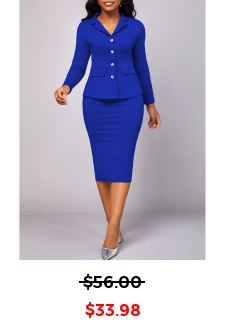 Royal Blue Lapel Long Sleeve Two Piece Suit