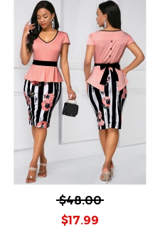 Cap Sleeve Stripe Print Belted Dress