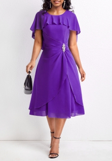 Boat Neck Lightweigh Purple A Line Dress