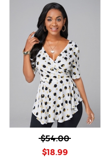 Polka Dot V Neck Asymmetric Hem Blouse