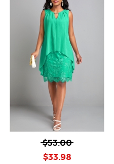Green H Shape Round Neck Sleeveless Lace Dress