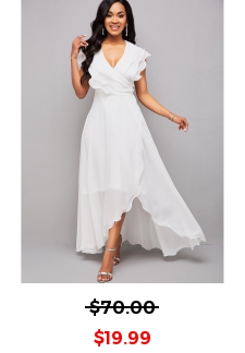 Flounce Asymmetric Hem V Neck Maxi Dress