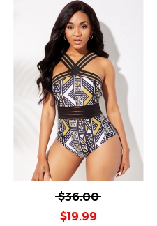Tribal Print Cross Front One Piece Swimwear