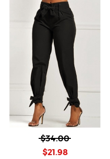 Belted Black Elastic Mid Waisted Pants
