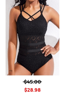 Lace Black Criss Cross Patchwork One Piece Swimwear