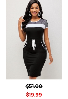 Fishnet Pocket Detail Drawstring Waist Dress