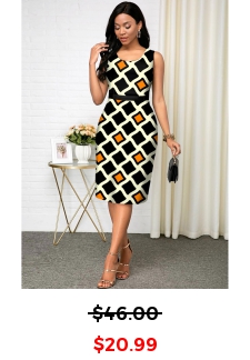 Round Neck Geometric Print Sleeveless Dress