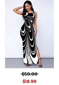 Side Slit Printed Round Neck Dress 
