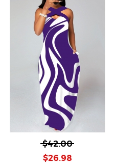 Geometric Print Criss Cross Purple Maxi Dress