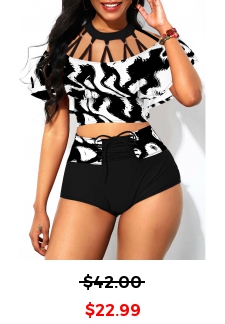 Foldover Front Lace Up High Waisted Bikini Set
