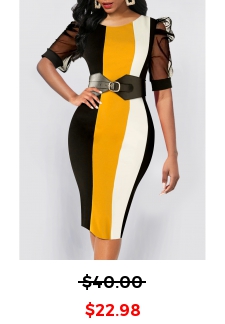 Striped Mesh Multi Color Round Neck Bodycon Dress
