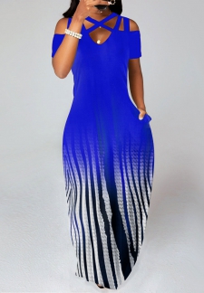 Ombre Criss Cross Royal Blue Maxi Dress