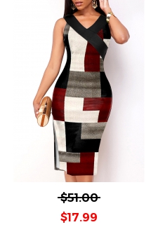 V Neck Geometric Print Sleeveless Dress