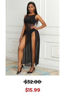 High Slit Semi Sheer Mesh Dress