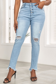 Light Blue Skinny Button Fly Pocket Jeans