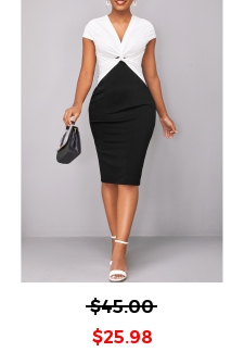 Twist V Neck Cap Sleeve Black Bodycon Dress
