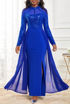 Shinning Sapphire Blue Side Slit Maxi Dress