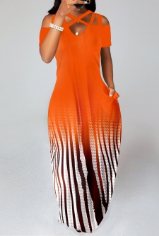 Ombre Criss Cross Orange Maxi Dress