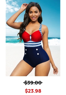 American Flag Print Cutout Back Button Detail One Piece Swimwear
