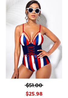 American Flag Print Lace Up One Piece Swimwear